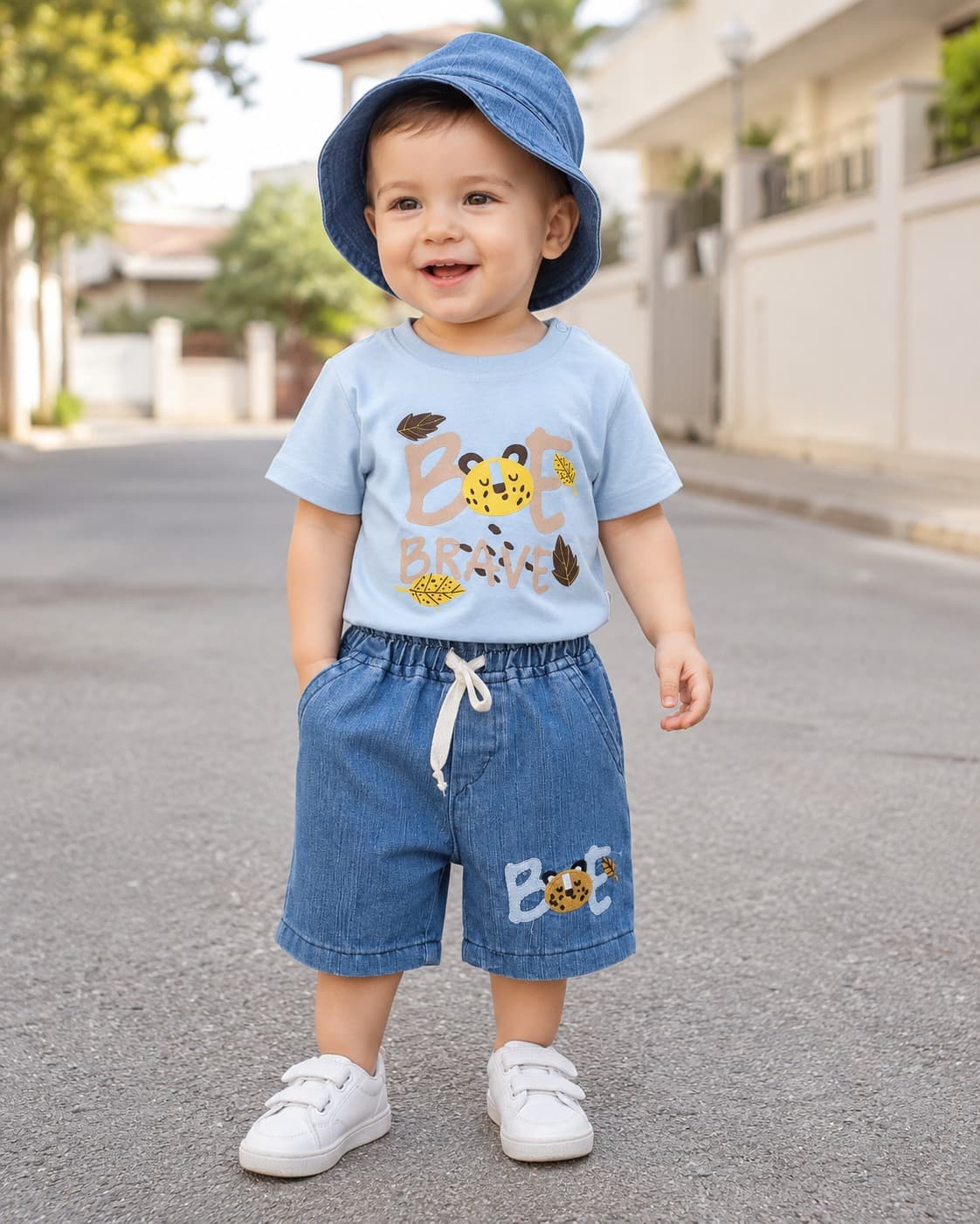 Ensemble bébé 3 pièces bleu “Be Brave”